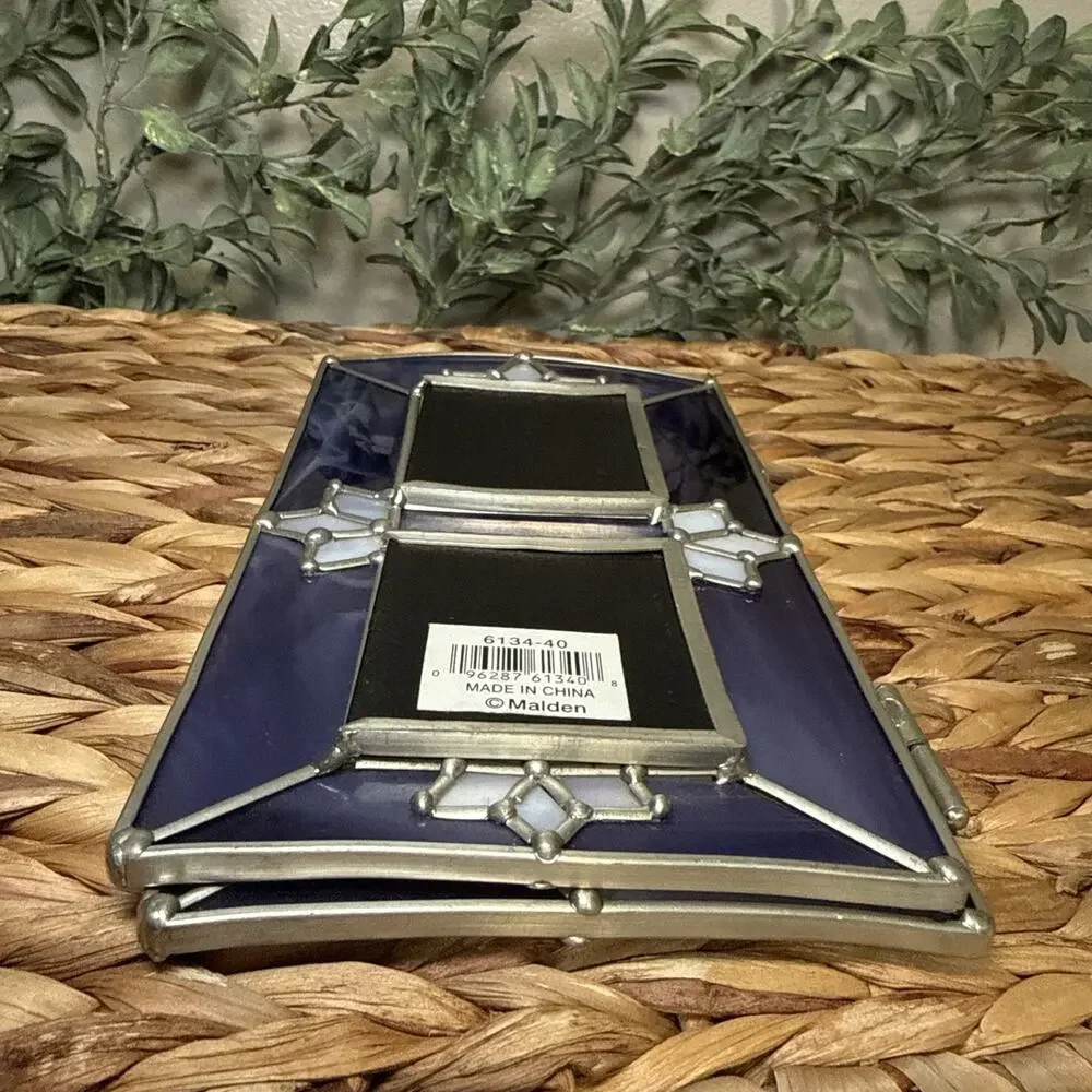 Malden Art Glass 4 Opening Folding Photo Frame Purple Art Stained Glass Style